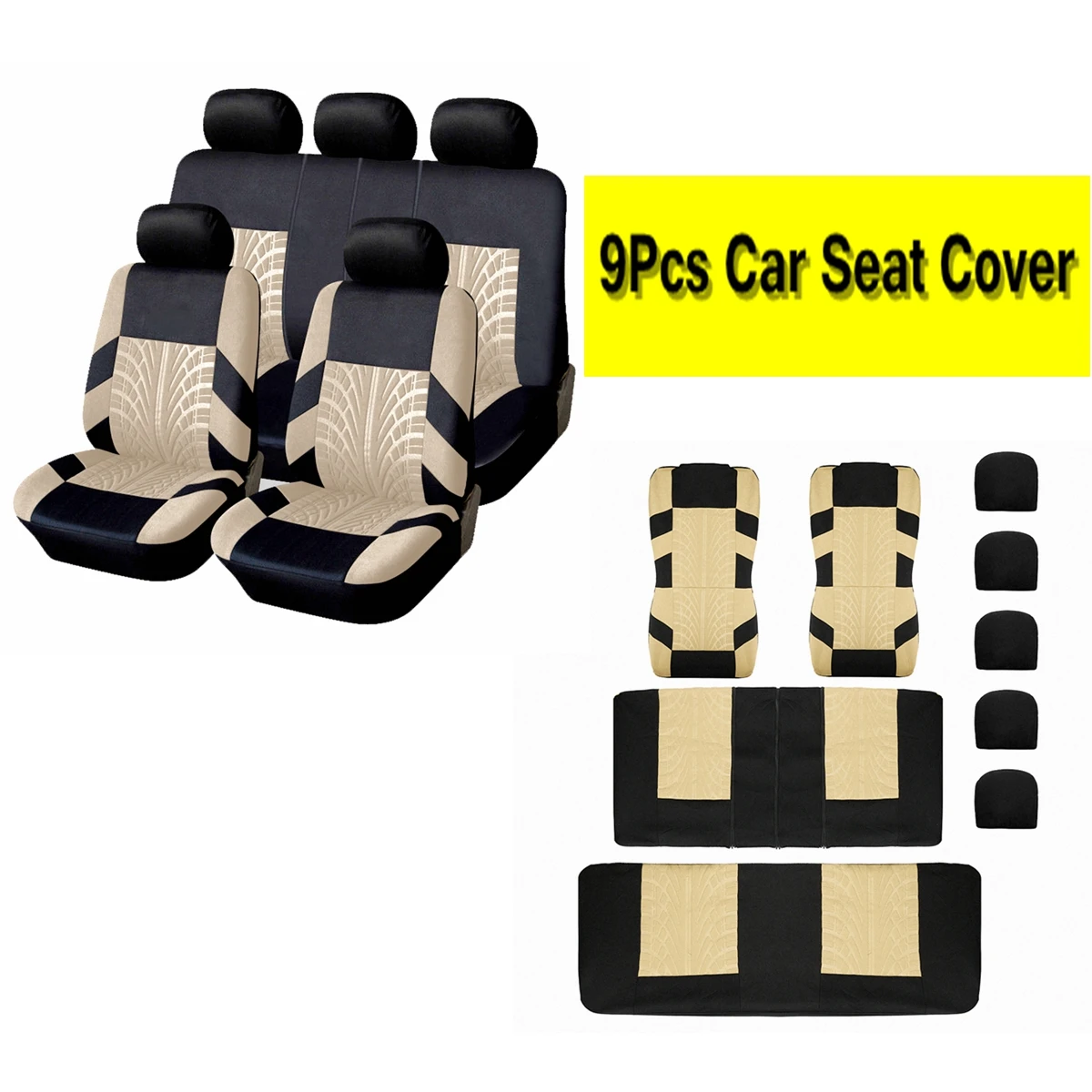

Universal 5 Head 9Pcs Full Set Car Seat Split Bench Covers Protector Cushions
