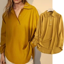

Maxdutti Indie Folk Elegant Autumn England Style Fashion Shirt Women Simple Yellow Blusas Mujer De Moda 2021 Blouse WomenTops