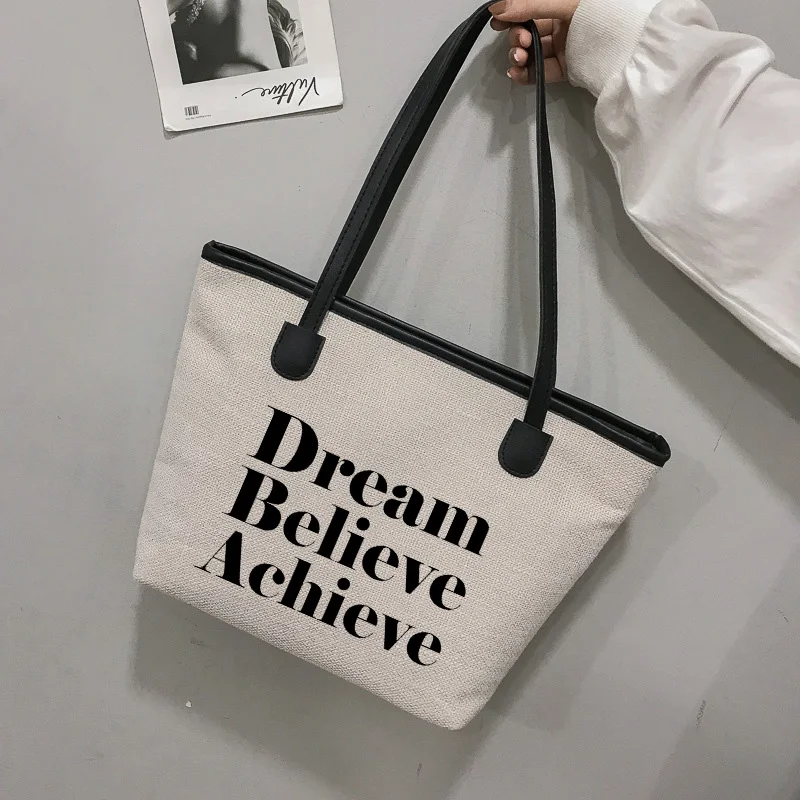 Dream Believe Achieve Printed Gifts for Her Canvas Shopping Bag Tote Shoulder Students Book Shopper | Багаж и сумки