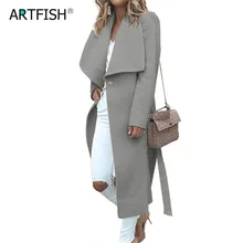 Осеннее зимнее длинное пальто размера плюс, женские куртки, тонкая шерстяная верхняя одежда, пальто с отложным воротником на одной пуговице, уличная одежда M0110