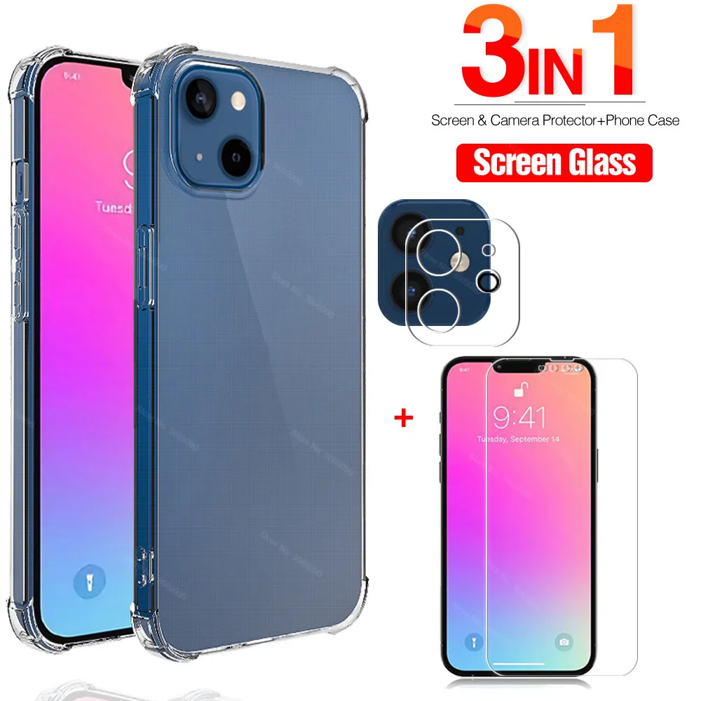Custodia In Silicone Tpu Trasparente 3In1 Per Iphone 13 Pro Max 13 Mini 13Pro Vetro Temperato Iphone 13 Mini Pellicola Protettiva Per Fotocamera