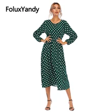 FoluxYandy – robe de plage en mousseline de soie, imprimé à pois, style Boho, col rond, ligne a, manches longues, YWNJ26, été 