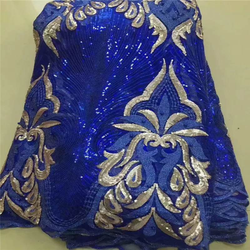 Ярко-синий цвет 2019 высококачественные 3d блестки в нигерийском стиле 5 ярдов