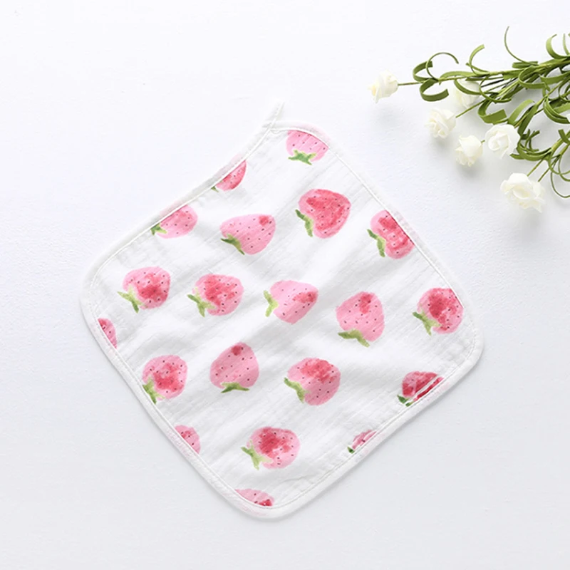  Small Baby Towel Wipes Baby Towel Fruit Printed Children Small Handkerchief Double Layer Gauze Nurs