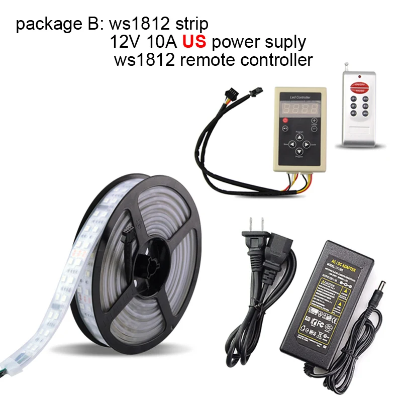 Светодиодная лента постоянного тока 12 В RGB ws1812 Smart IP68 водонепроницаемая лента 5 м+ 12 В 8A блок питания+ пульт дистанционного управления ws1812 600 светодиодный s - Испускаемый цвет: US set