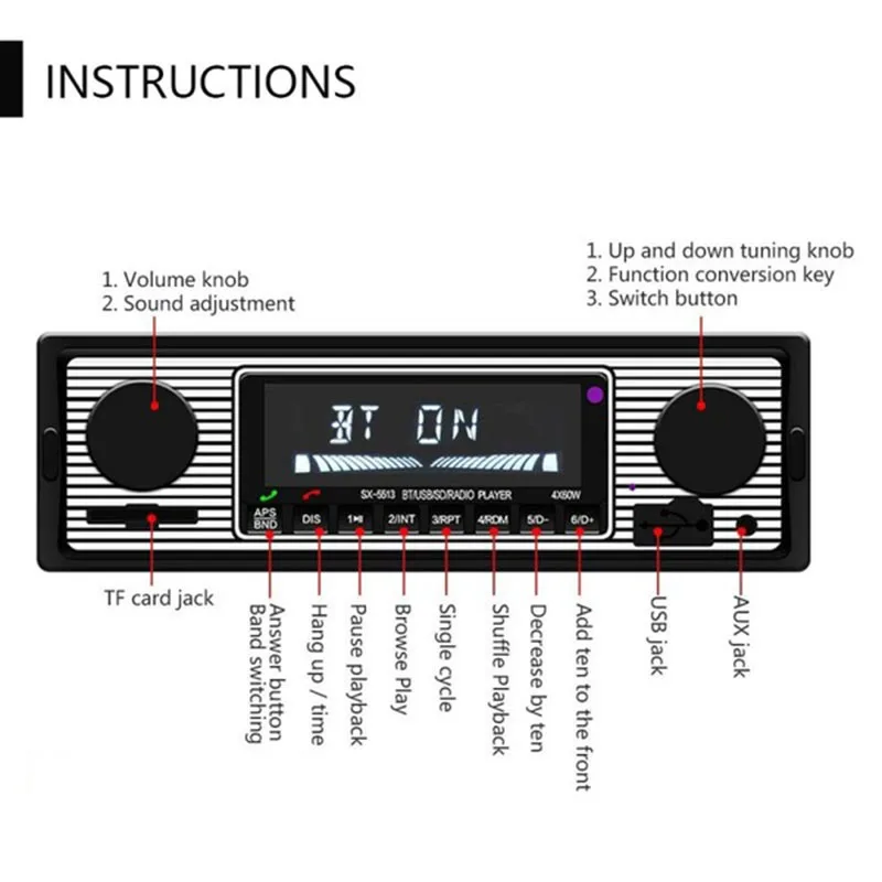 Car Multimedia Digital FM Stereo  Radio  Player Bluetooth Support USB SD MMC Card Reader MP3 AUX WMA  WAV Radio Car Radio Player