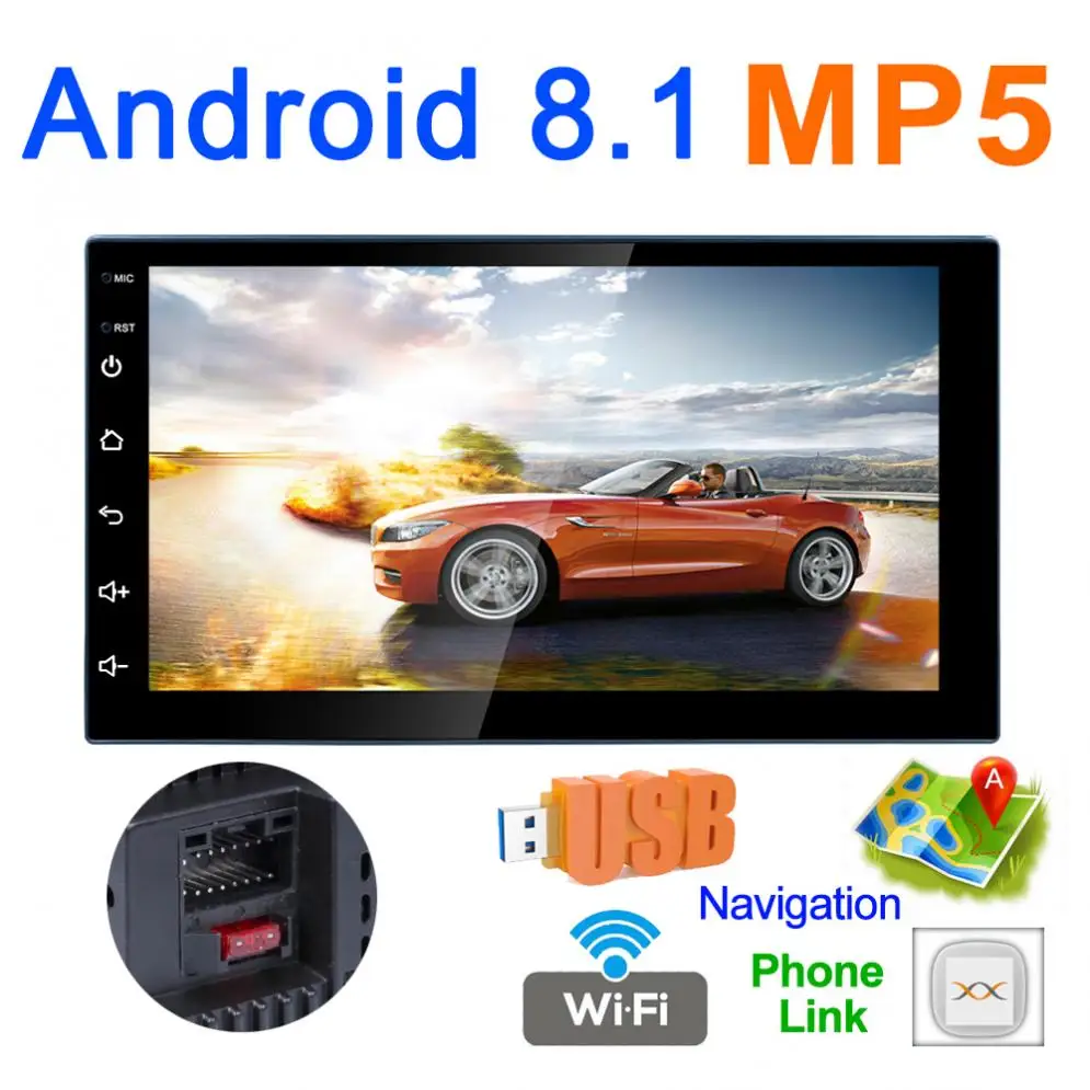 

7 Inch Bluetooth 2 DIN QUAD-Core Android 8.1 Car Mp5 Player GPS Navigation AM / FM Radio Mirror Link / Phonelink / Wifi