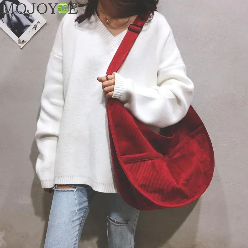 

Fashion Women Shoulder Crossbody Bag Corduroy Retro Satchel Large Capacity Pure Color Ladies Casual Handbag
