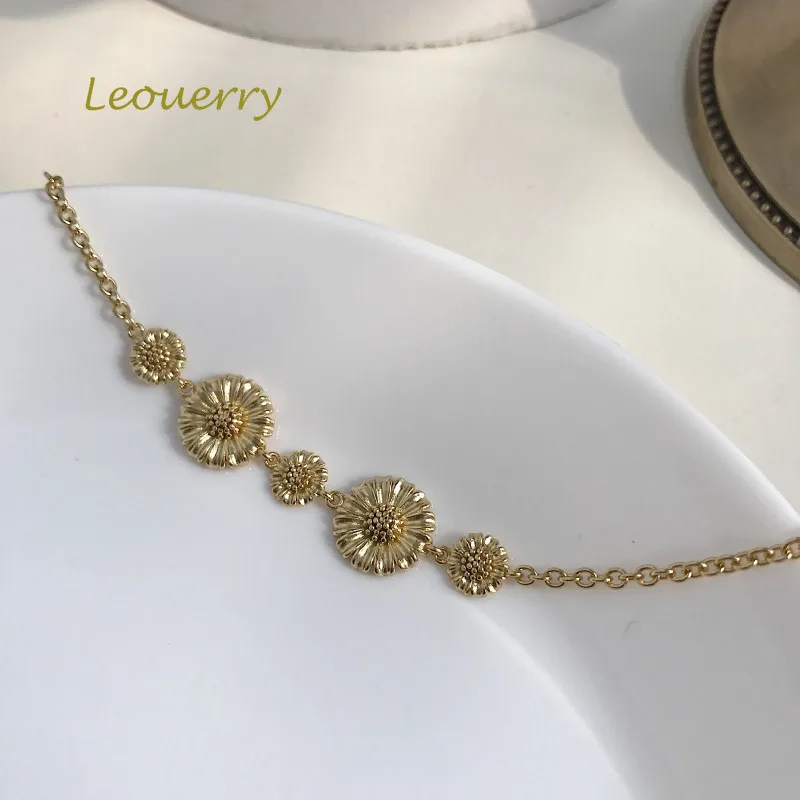 Leouerry, 925 пробы, серебряный, золотой, Маргаритка, браслет, оригинальные элегантные браслеты в богемном стиле для женщин, очаровательные серебряные ювелирные изделия 925