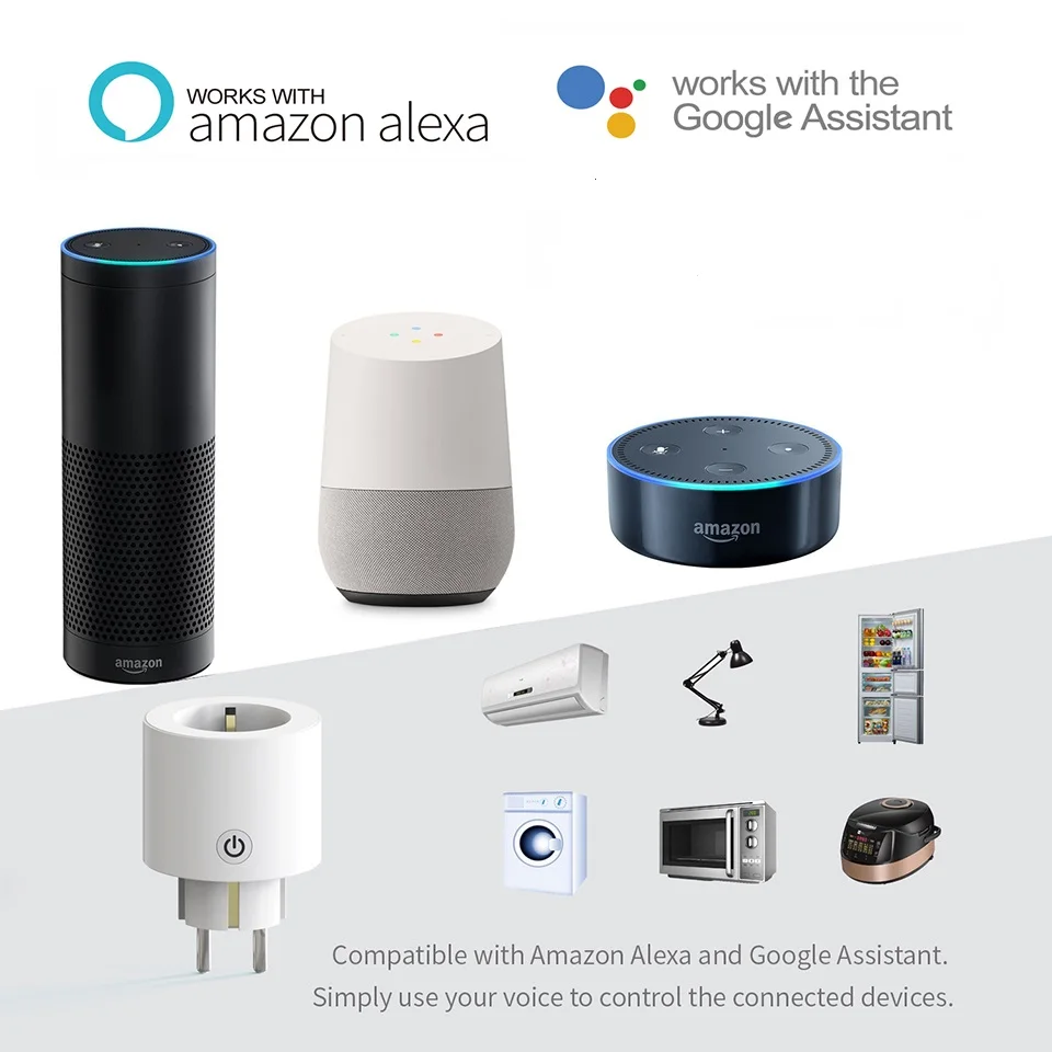 Стандартная работа с Amazon Alexa и Google Home хаб не требуется/Wi-Fi умная розетка EU