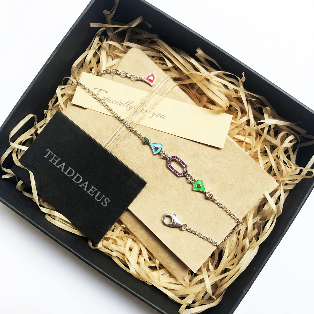 Colorful Asian Ornament Link Chain Gracefully Bracelet For Women 925 Sterling Silver Geometric Rigour Jewelry Feminine Gift