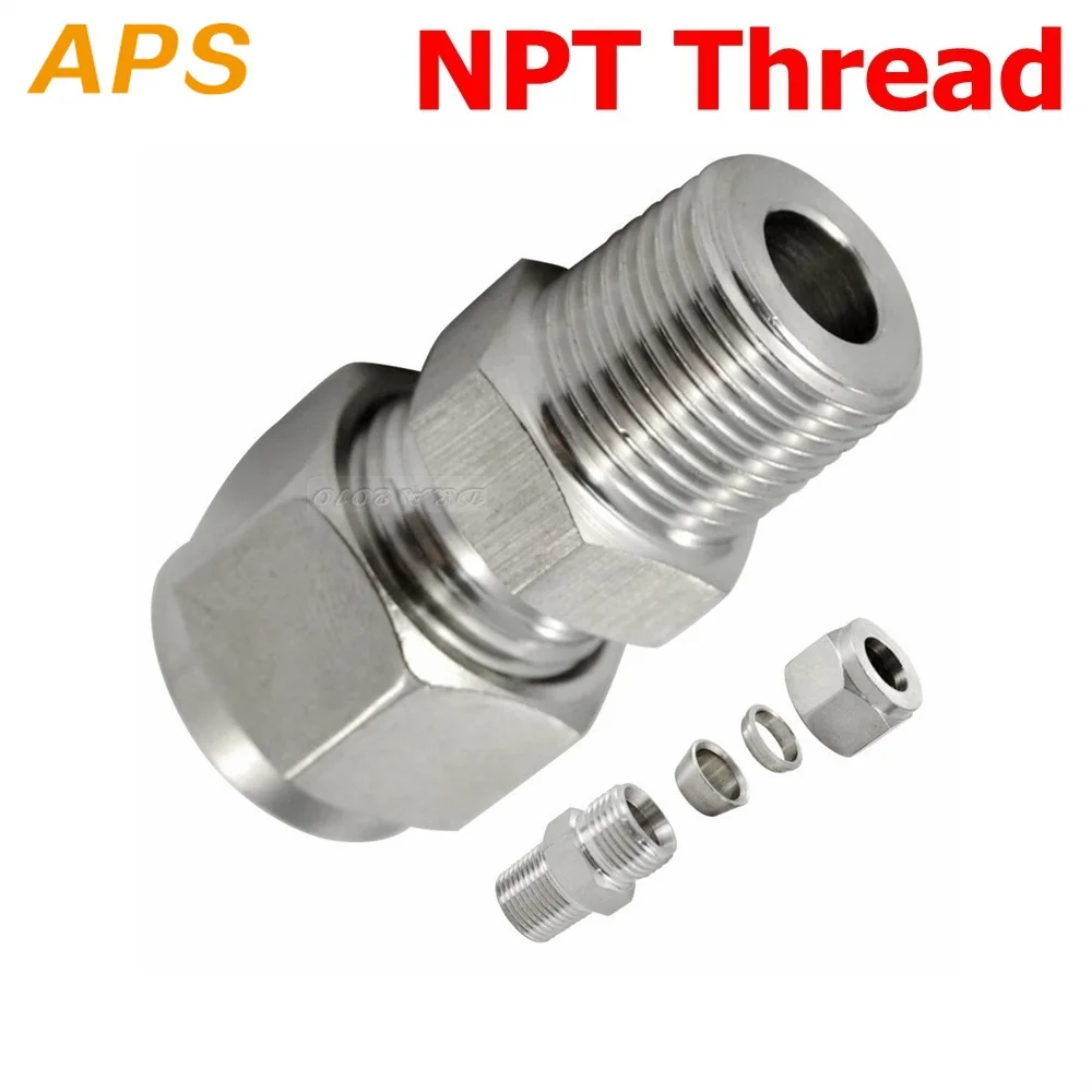 1//4/" x10MM Double Ferrule Tube Fitting Male Connector BSPT Stainless Steel 304