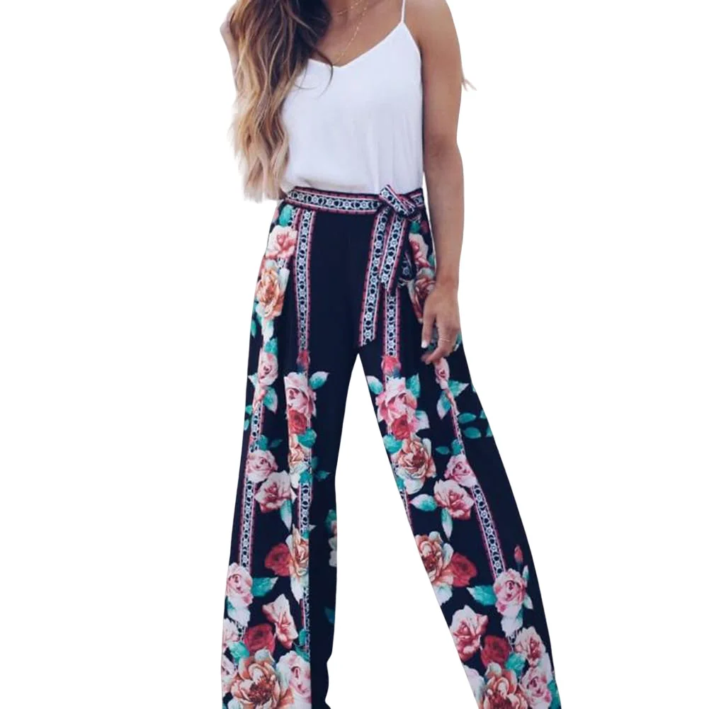 Female Trousers Women? s Floral Print High Waist Loose Pants Straight-Leg Pants ( S/M/L/XL)
