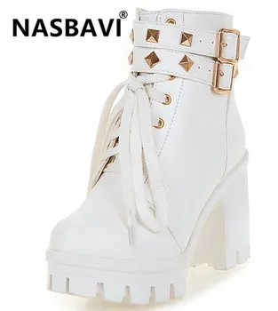 

NASBVAI 2019 New winter high heel waterproof platform thick bottom bare boots high with zipper belt buckle women's shoes