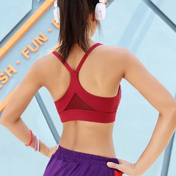 

Autumn new lady bra sexy beauty back mesh stitching with no rims fitness underwear vest Gym Shirt Vest