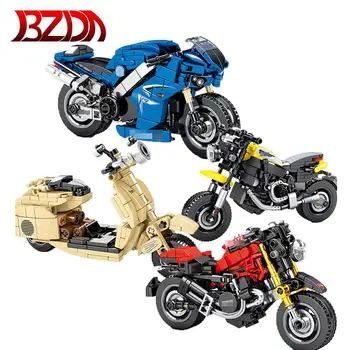 

BZDA Technics Scale Famous Brand Motorcycle Yamaha R1 Ducati Scramber 1200 Model Moc Building Block Vespa Bricks Toys Collection