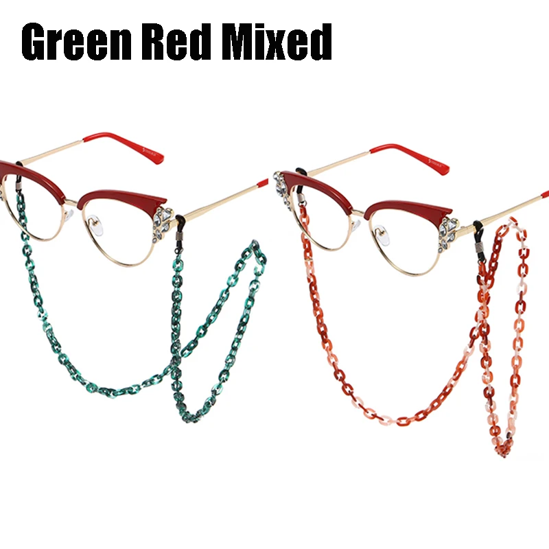 Green Red Mix SOOLALA цепь, акриловые очки, солнцезащитные очки, цепь, шнурок для очков, шнур, держатель для шеи, веревки, Brillen Koord, цепочка для очков для женщин - Цвет: Green Red Mix
