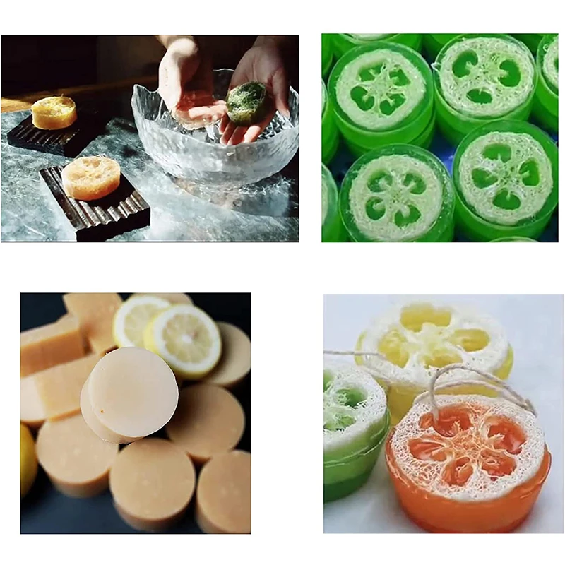 4Cavity Round Silicone Soap Mold Natural Loofah Soap Making Kit Mold 4pcs Loofah Slices Cuts