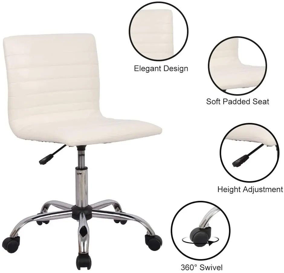 Home Office Computer Chair Adjustable Height Ribbed Low Back Armless Swivel Conference Room Task Desk Chairs