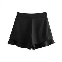 2019 Модные женские летние свободные однотонные шорты на молнии сбоку со средними карманами сзади, повседневные шорты с оборками