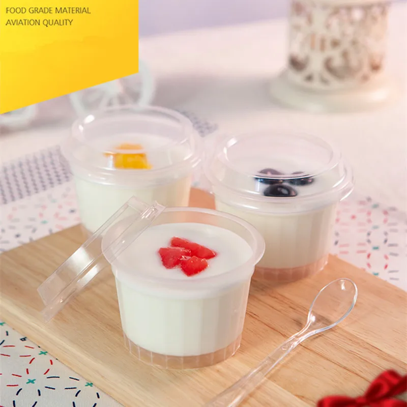 

50pcs High quality round transparent resistance to baking cup 90ml small pudding jelly yogurt dessert plastic cup with lid