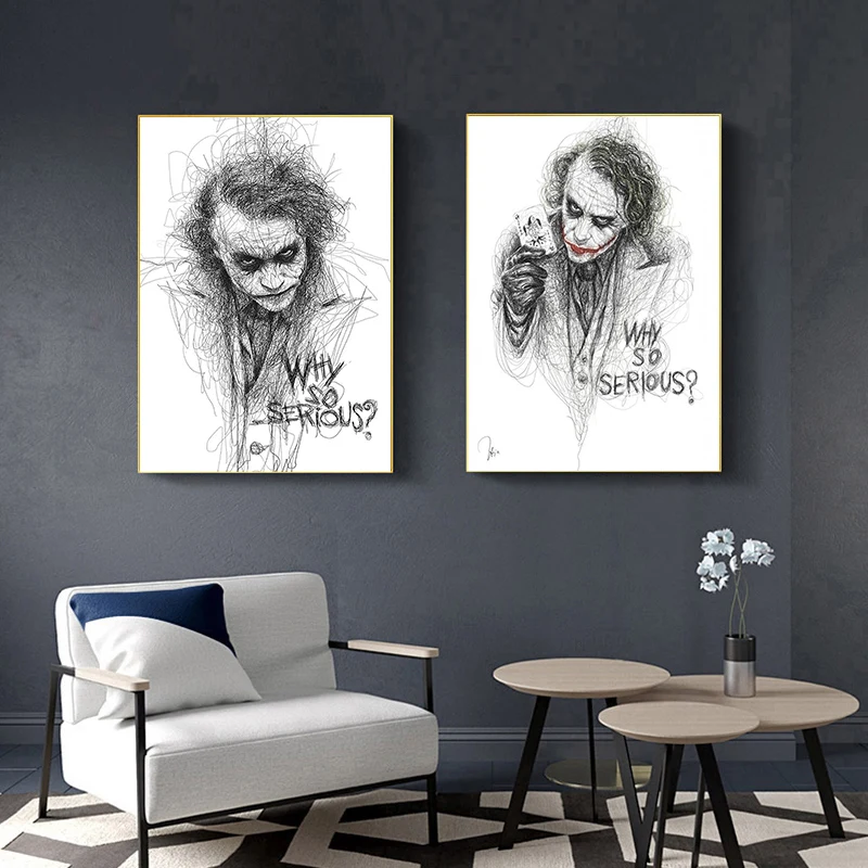 Кинозвезда комикс Джокер эскиз почему такой серьезный Heath Ledger Картина на холсте