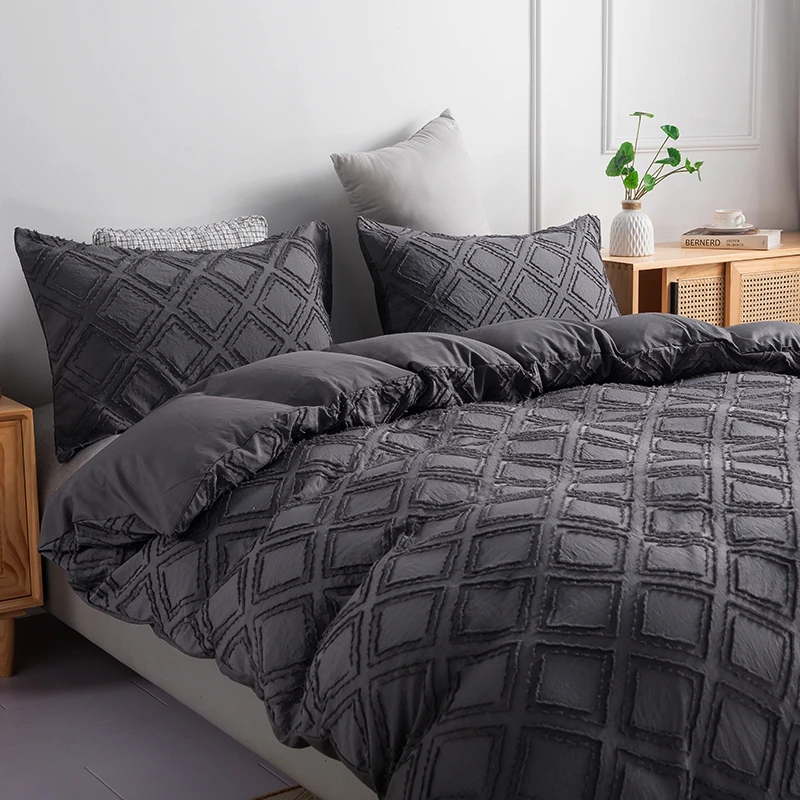 

Tufted Bedding Set Duvet/Comforter Cover Sets 3pcs King Size Single Queen Full Twin Black Linen 220x240cm,Soft for All Seasons