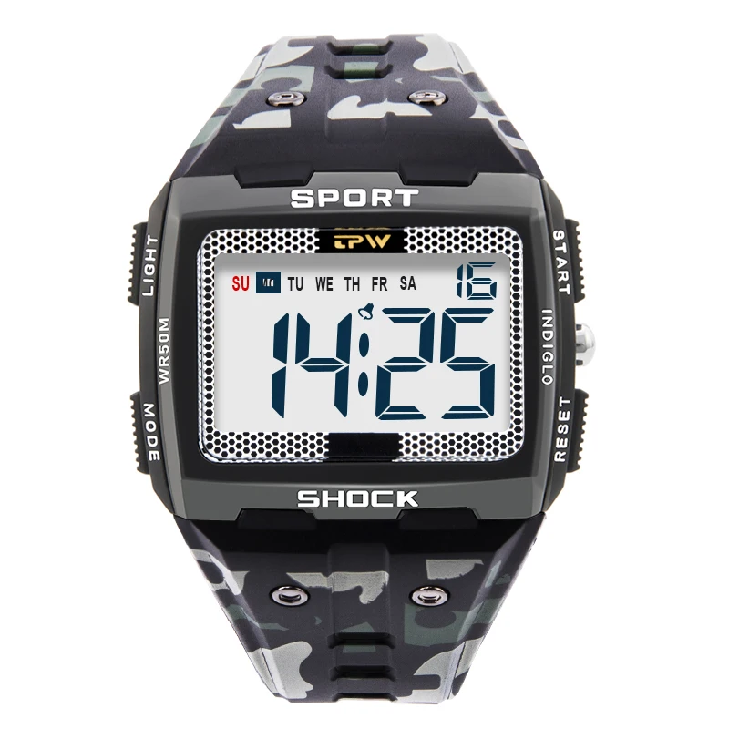2022 New Big Number Men Watch Multifunction Alarm Clock 5ATM Waterproof Camouflage Sports Digital Wristwatches Relogio Masculino