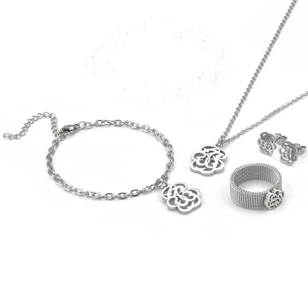 

bear jewelry set silver flower Lovely Bear Ring bracelet necklace Never Fade New Product Jewelry For Women Gifts Luxry