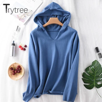 

Trytree 2019 Autumn Winter Women Sweater Casual Hooded Pullovers Computer Knitwear Solid Sweater Loose 5 Colour Sweater Thin Top
