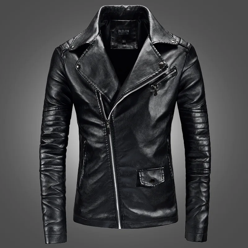 

New Products Men's Fold-down Collar Leather Coat Coat Youth Korean-style PU Leather Motorcycle Leather Jacket Men's