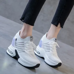Women's Sports Shoes Women's Running Shoes Single Model Technology Elastic Knitting Shoes Upper Sequins Small White Shoes
