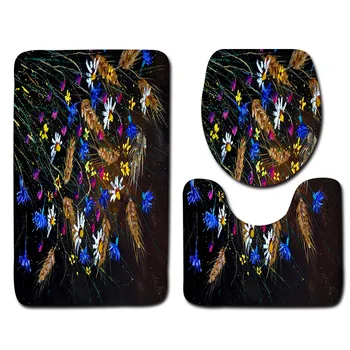 

Painting Rhyme Toilet Three-Piece Bathroom Mat Bathroom Carpet Door Mat Durable Cover Shower Carpets Bathroom Mat Set