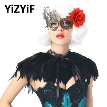 

Gothic Punk Feather Shawls Cape Wrap Real Natural Feather Shrug Shawl Shoulder Wrap Cape Collar for Halloween Costume Decoration