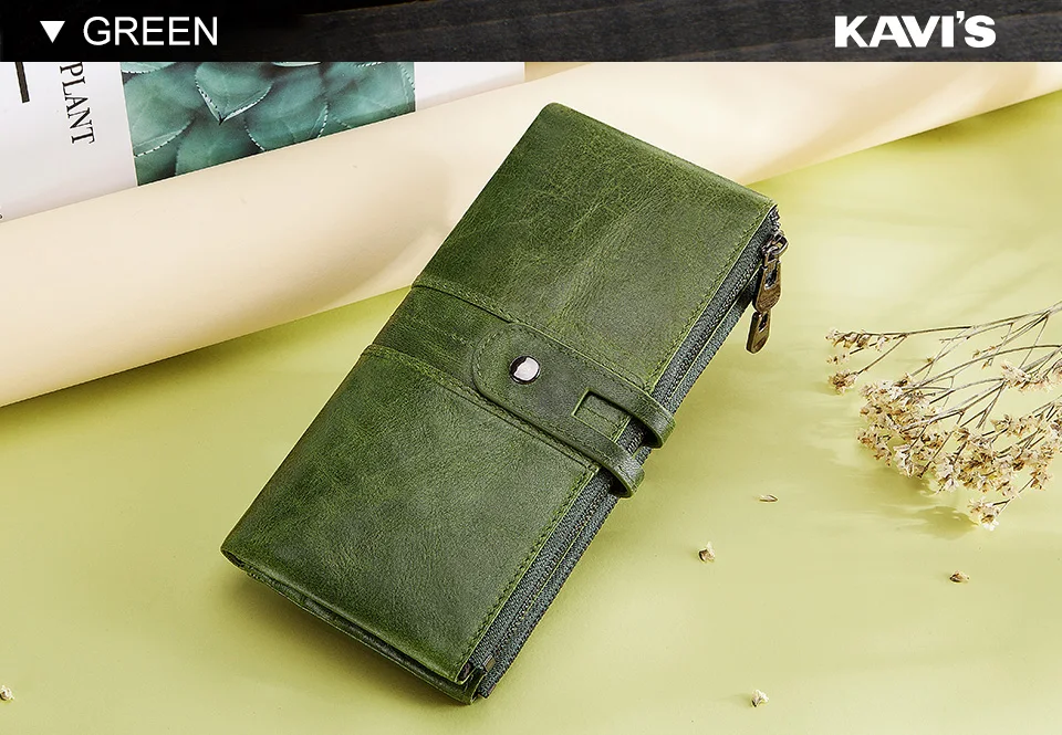 KAVIS женский кошелек из натуральной коровьей кожи, Женский кошелек, портмоне, клатч, сумка для денег, длинный удобный держатель для карт, на молнии для девушек