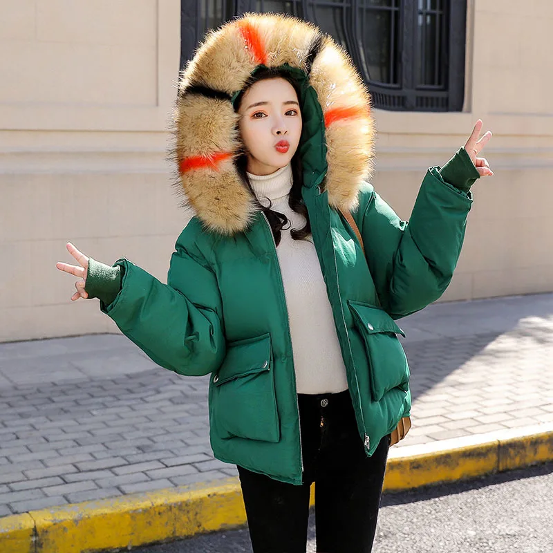 

2019 Winter New Style Korean-style Large Fur Collar Cotton Coat Short Versatile Elegant Cotton-padded Jacket Loose-Fit BF Long S