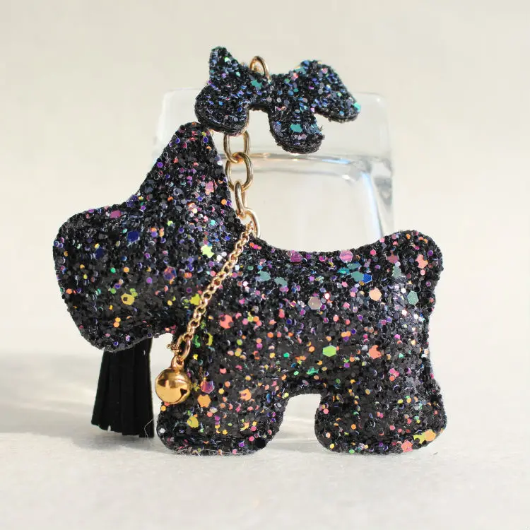 Милый Кристалл Собака плюшевый медведь автомобильный брелок для ключей щенок брелок для автомобиля брелок для женщин девочек школьная сумка Подвеска на рюкзак - Цвет: BLACK