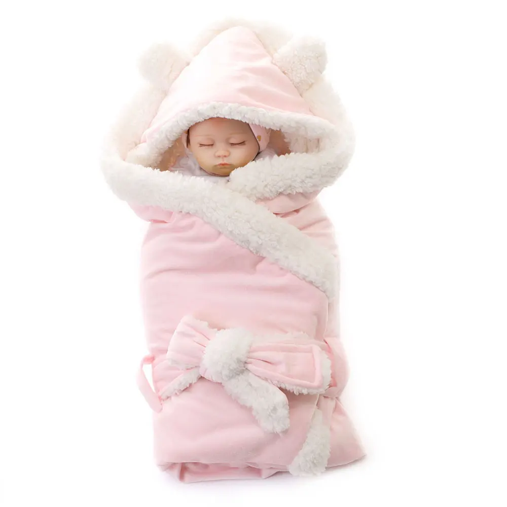 Зимние мягкие пеленки для новорожденных, детский спальный мешок, конверт для младенцев, детский Одноцветный спальный мешок с капюшоном для коляски, детское одеяло - Цвет: As Pic