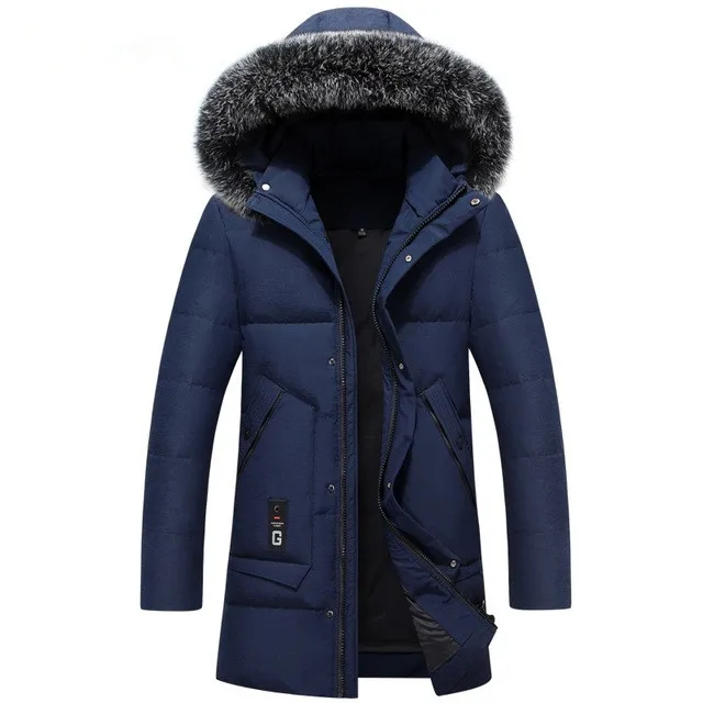Синий Winter Men's Clothing White duck down Hooded Men's zipper Down Jacket men high quality Winter Coat Thick Jackets for man - Цвет: Синий