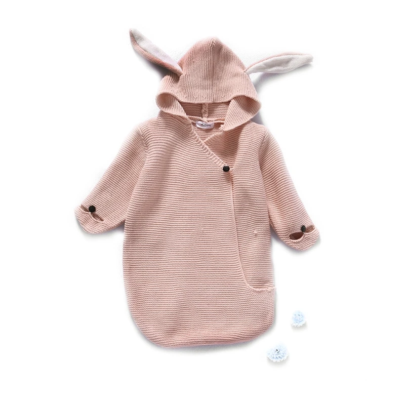 Детские одеяла для новорожденных, Вязаные чехлы с кроличьими ушками для фотосъемки, стильная пеленка с кроличьими ушками, D08C