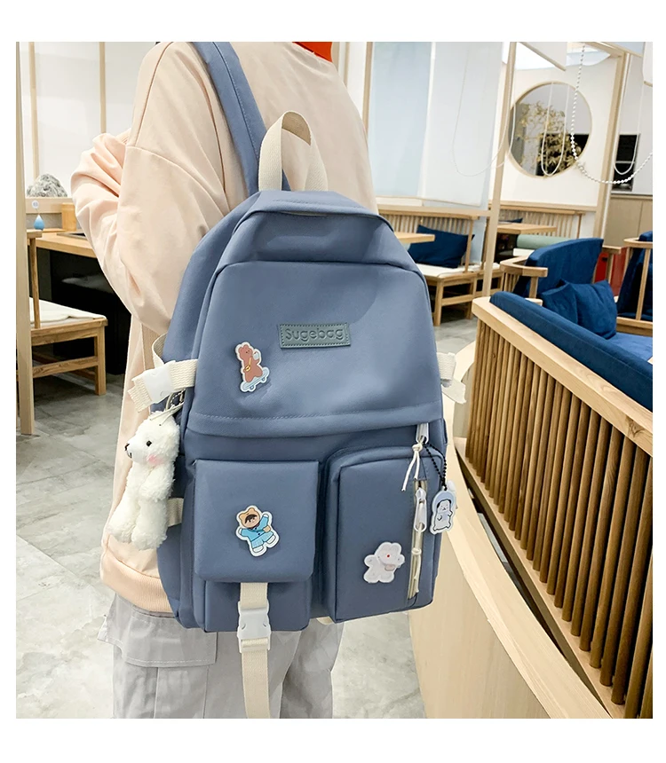 NEW 5 Piece Set backpacks fashion canvas kawaii female Korean Shoulder bag Casual College Students backpack School bag for girl