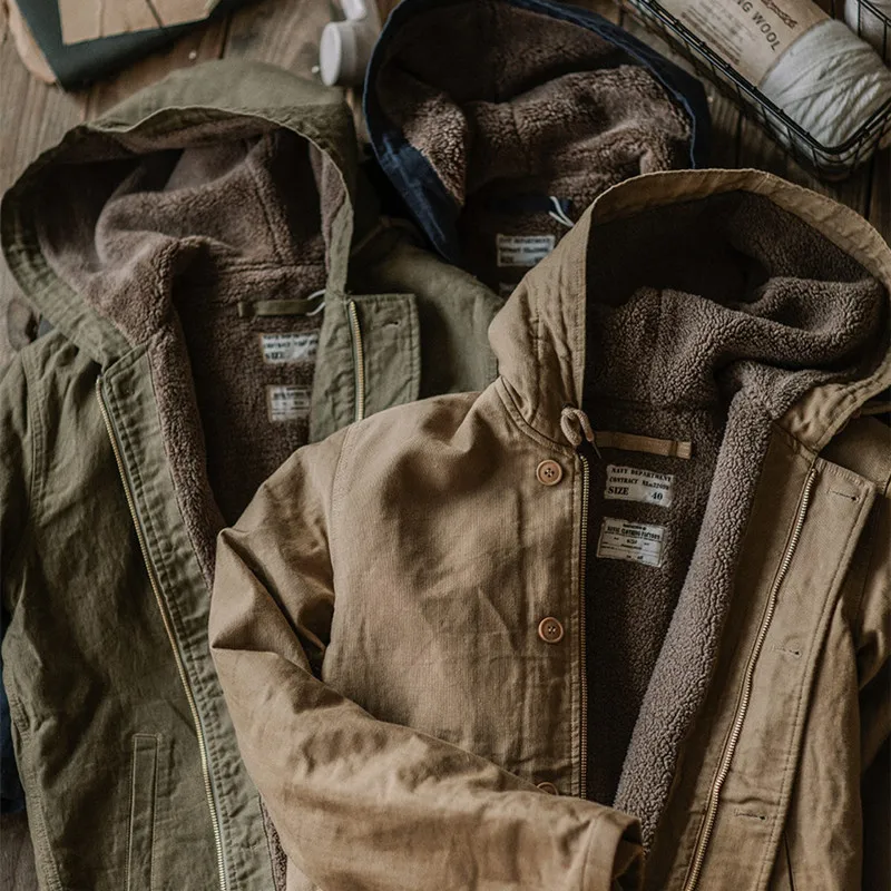 Work Hooded Cotton Clothes Plush Thickened AMEKAJI N1 Deck Jacket