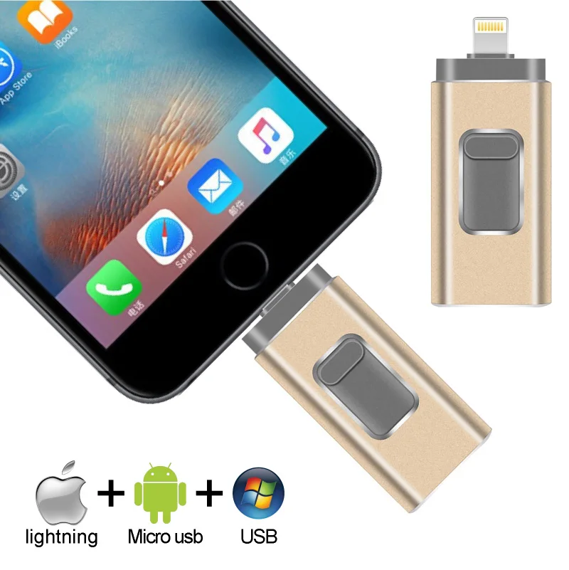 

Usb iPhone Flash Drive Pen Usb Memory Stick 3-in-1 Lightning OTG USB 3.0 Encrypted Pen Drive 16GB for Apple IOS Android Computer