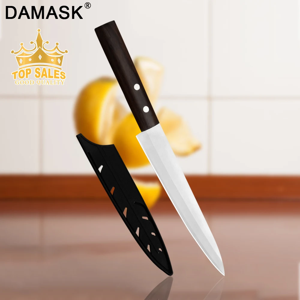 Кухонный нож DAMASK 4Cr14 из нержавеющей стали 8 дюймов для сашими деревянная ручка