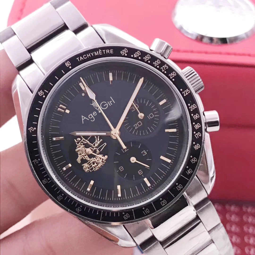 

Luxury Brand New Men Automatic Mechanical Speed Racing Luminous Silver Gold Ceramic Sapphire Apollo 11 Watch 50th Anniversary