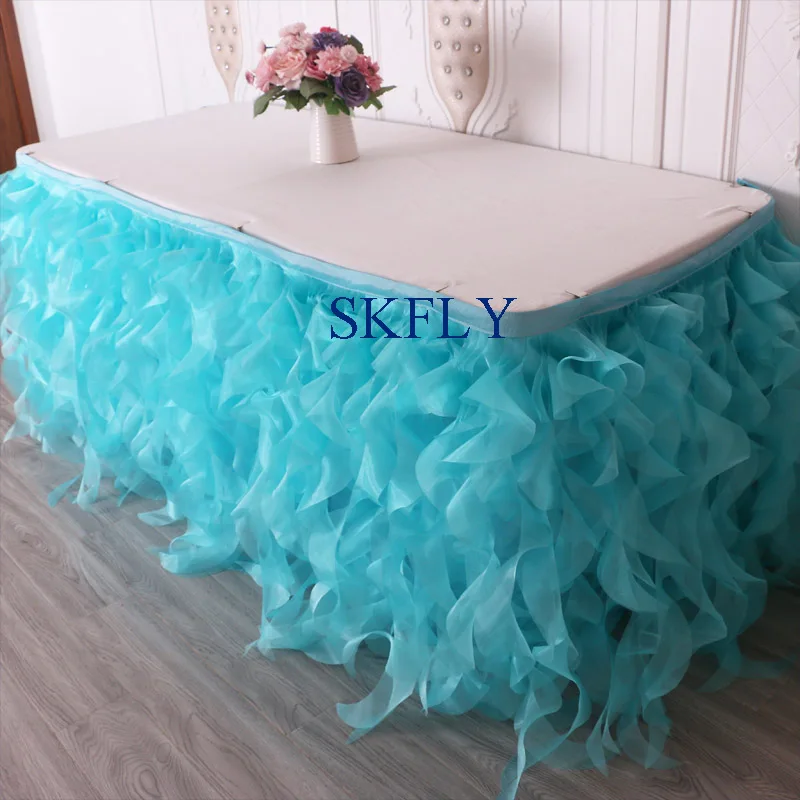 SK010D gorgeous new color made wedding dark green organza curly willow table skirt with velcro