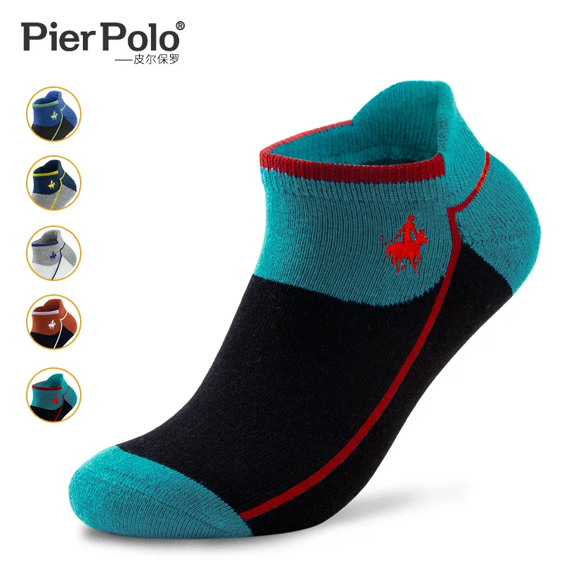 Высококачественная брендовая одежда Pier Polo толстые махровые хлопковые носки Для мужчин с вышивкой, 5 цветов носки до лодыжки модные Повседневное короткие носки;