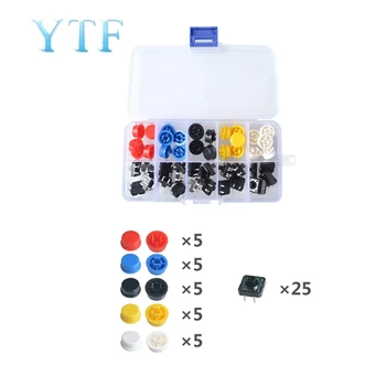

25PCS Tact switch button round with button cap button Micro switch 12*12*7.3MM boxed
