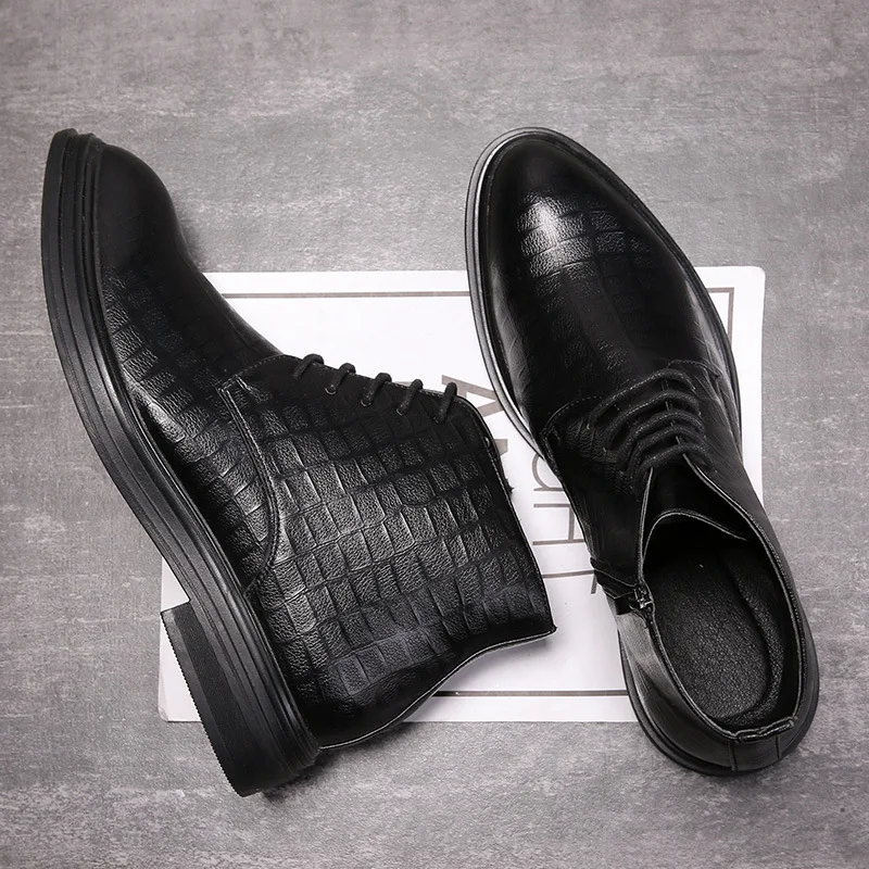 Модные ботинки мужская кожаная обувь г. Осень ранняя зима мужская повседневная обувь модные брендовые сапоги мужские короткие черные KA1790