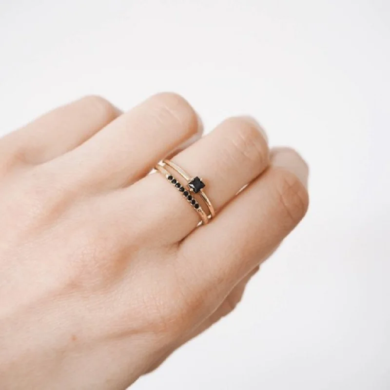 Women Engagement Ring Black Stone Minimalist Gold Stacking Dainty Single Stone 925 Silver silver ring silver rings